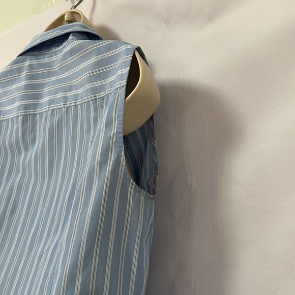 THEORY PINSTRIPE SLEEVELESS BUTTON UP SHIRT SIZE S - Picture 4 of 5